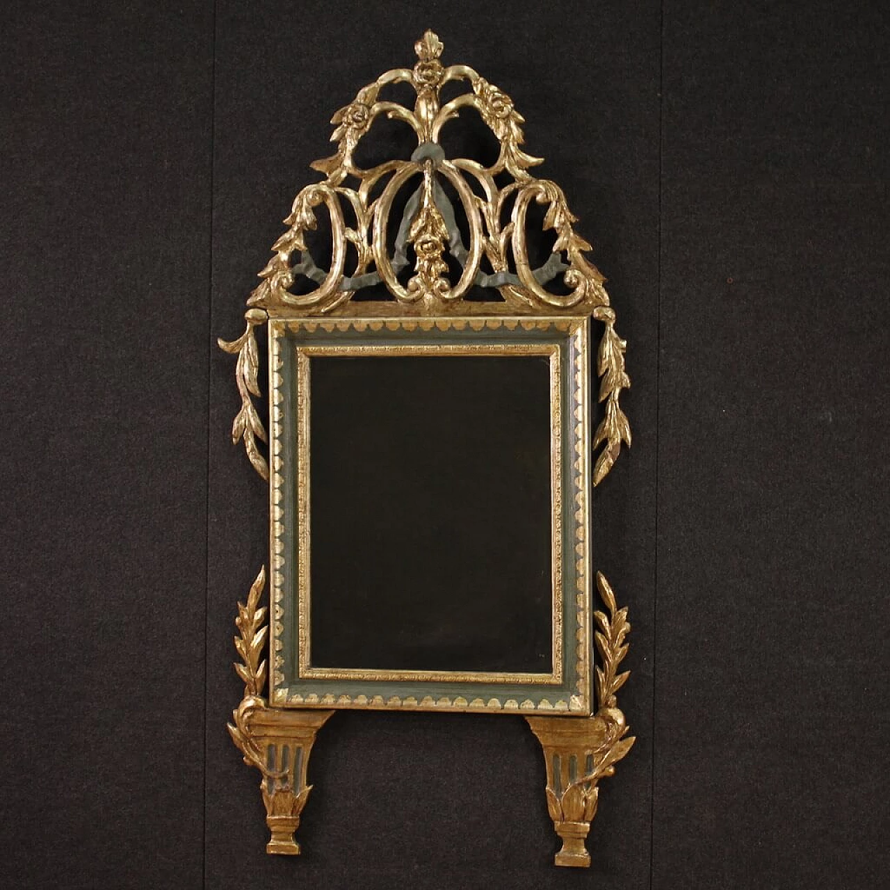 Specchio stile Luigi XVI in legno laccato e dorato, prima metà dell'800 1