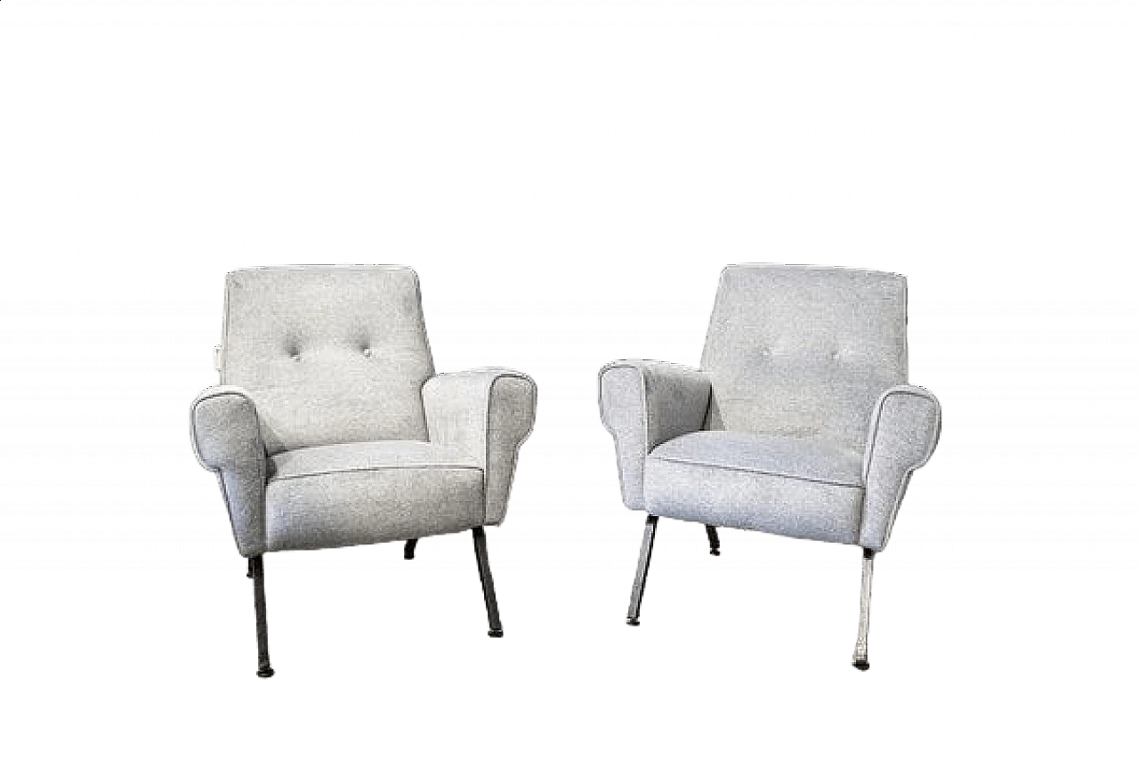 Pair of armchairs with metal legs and padding in fabric, 1960s 7