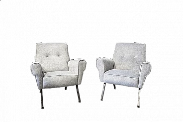 Pair of armchairs with metal legs and padding in fabric, 1960s