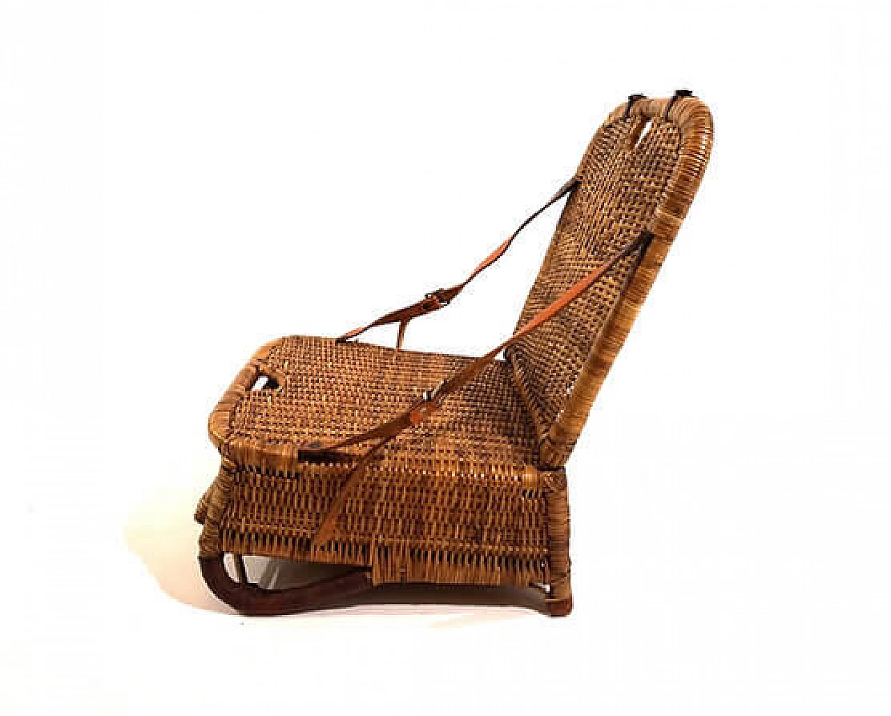 Rattan and leather folding beach chair, 1940s 1