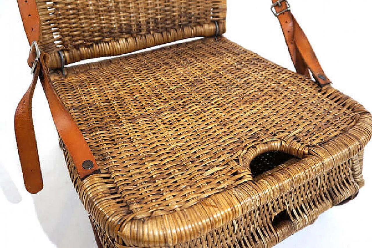 Rattan and leather folding beach chair, 1940s 2