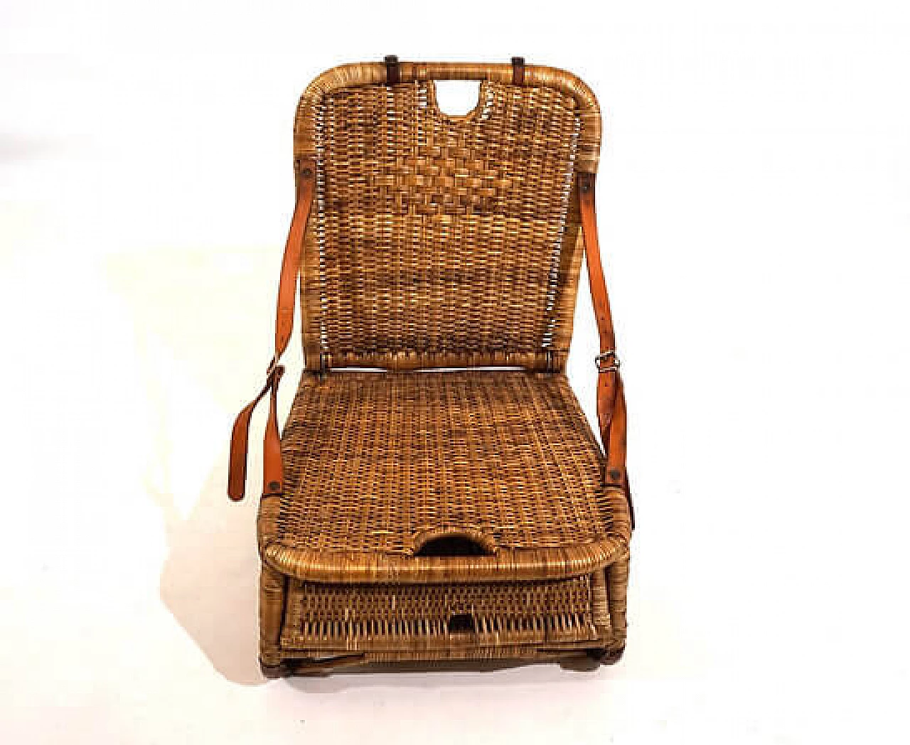 Rattan and leather folding beach chair, 1940s 6