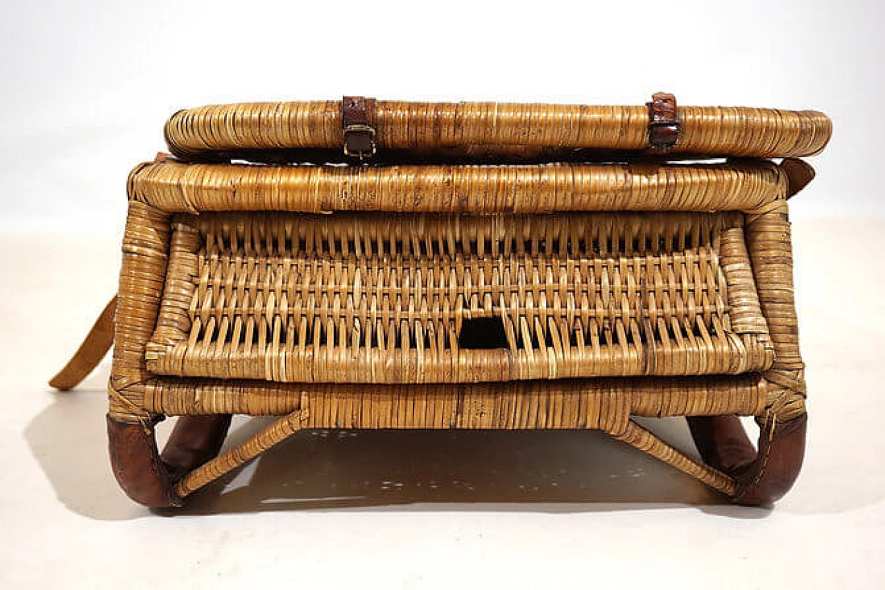 Rattan and leather folding beach chair, 1940s 7