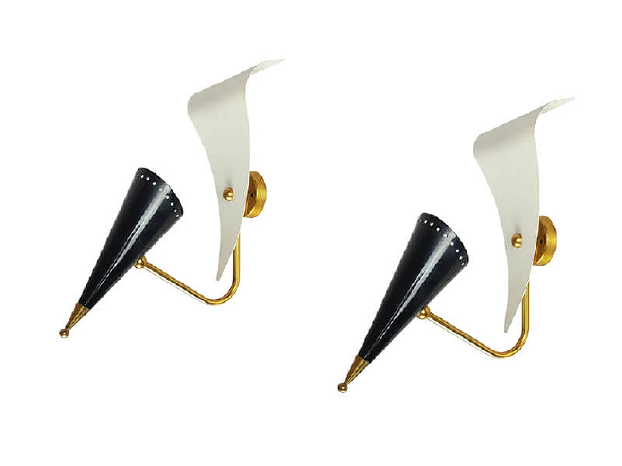 Pair of aluminum and brass wall lights by Gilardi & Barzaghi, 1950s 4