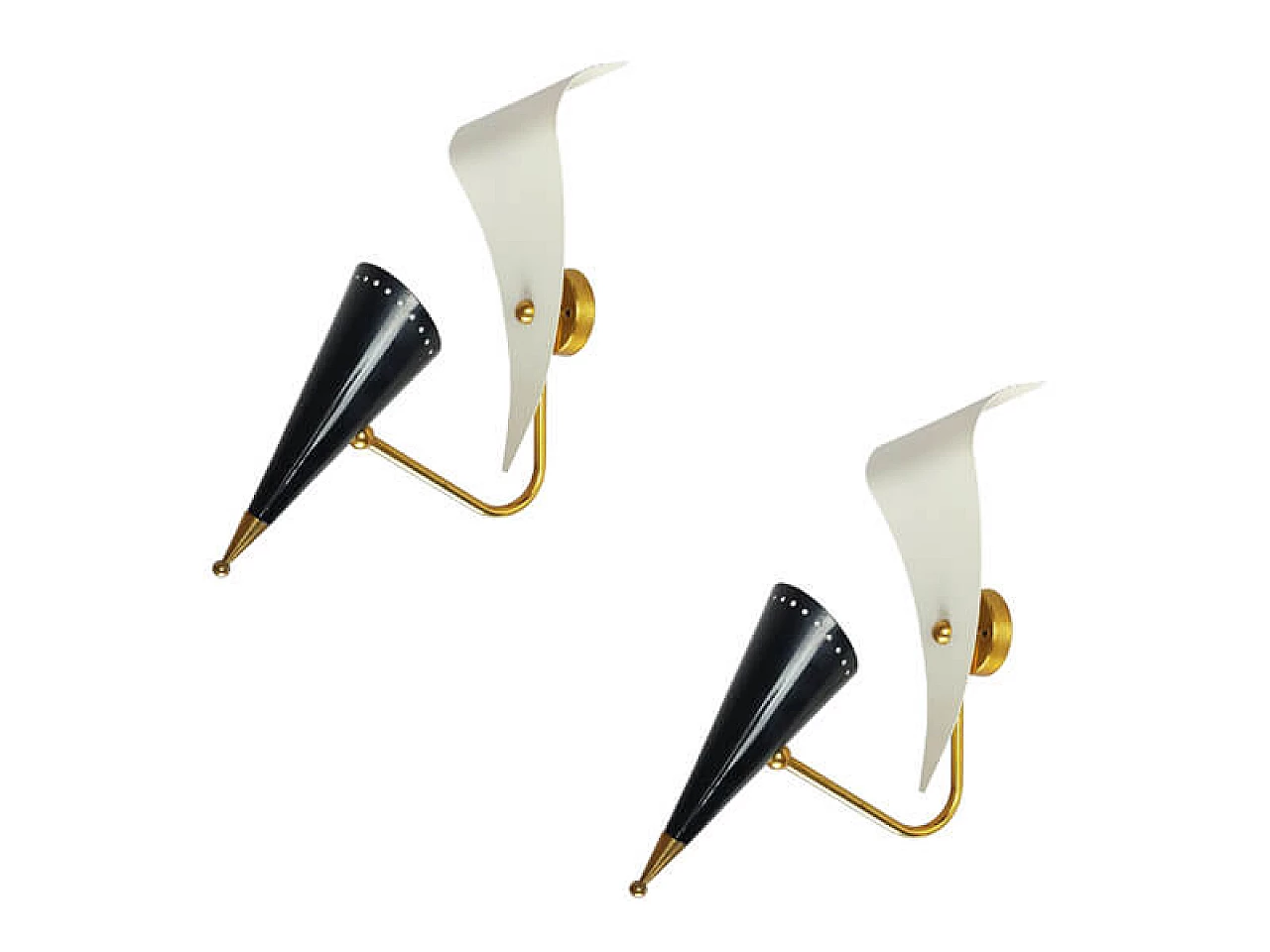 Pair of aluminum and brass wall lights by Gilardi & Barzaghi, 1950s 7