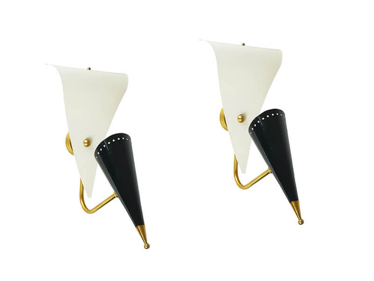 Pair of aluminum and brass wall lights by Gilardi & Barzaghi, 1950s 15