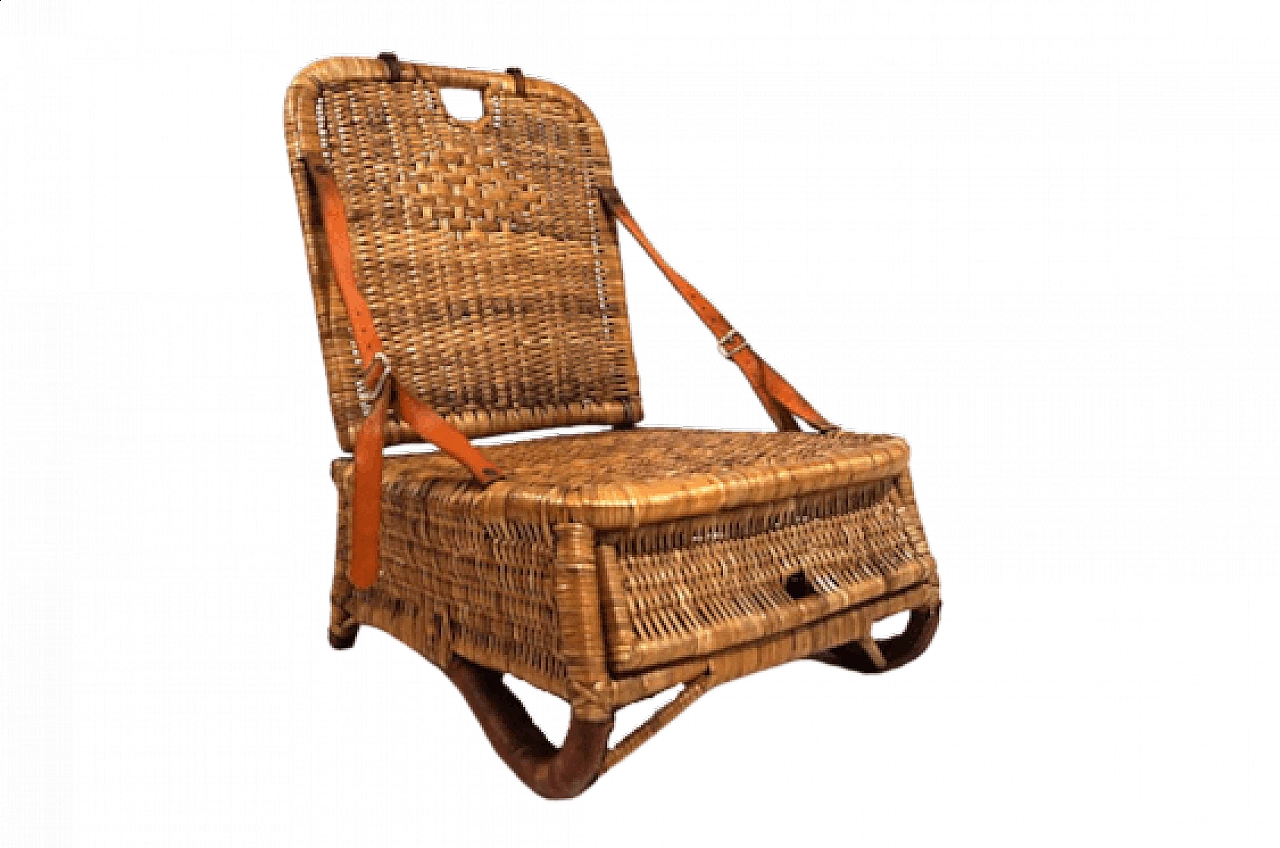 Rattan and leather folding beach chair, 1940s 16