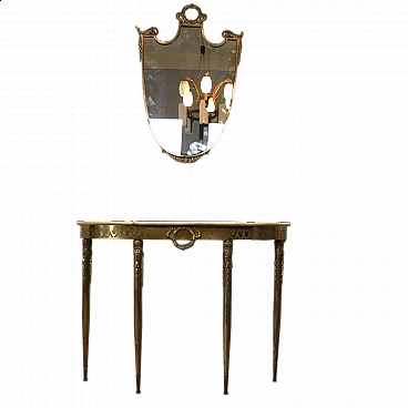 Brass console table and mirror, 1950s