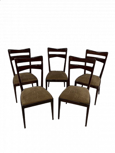 5 Chairs in wood and leather, 1950s