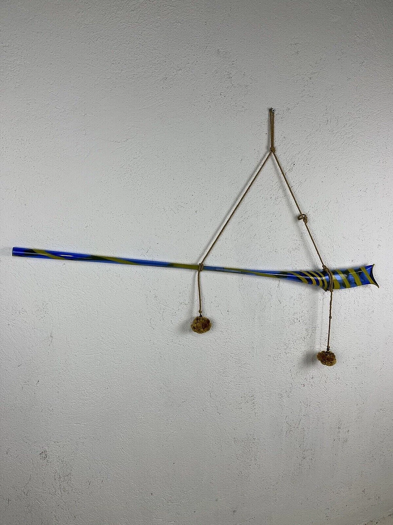 Scultura da parete in vetro soffiato di Murano giallo e blu, anni '70 1