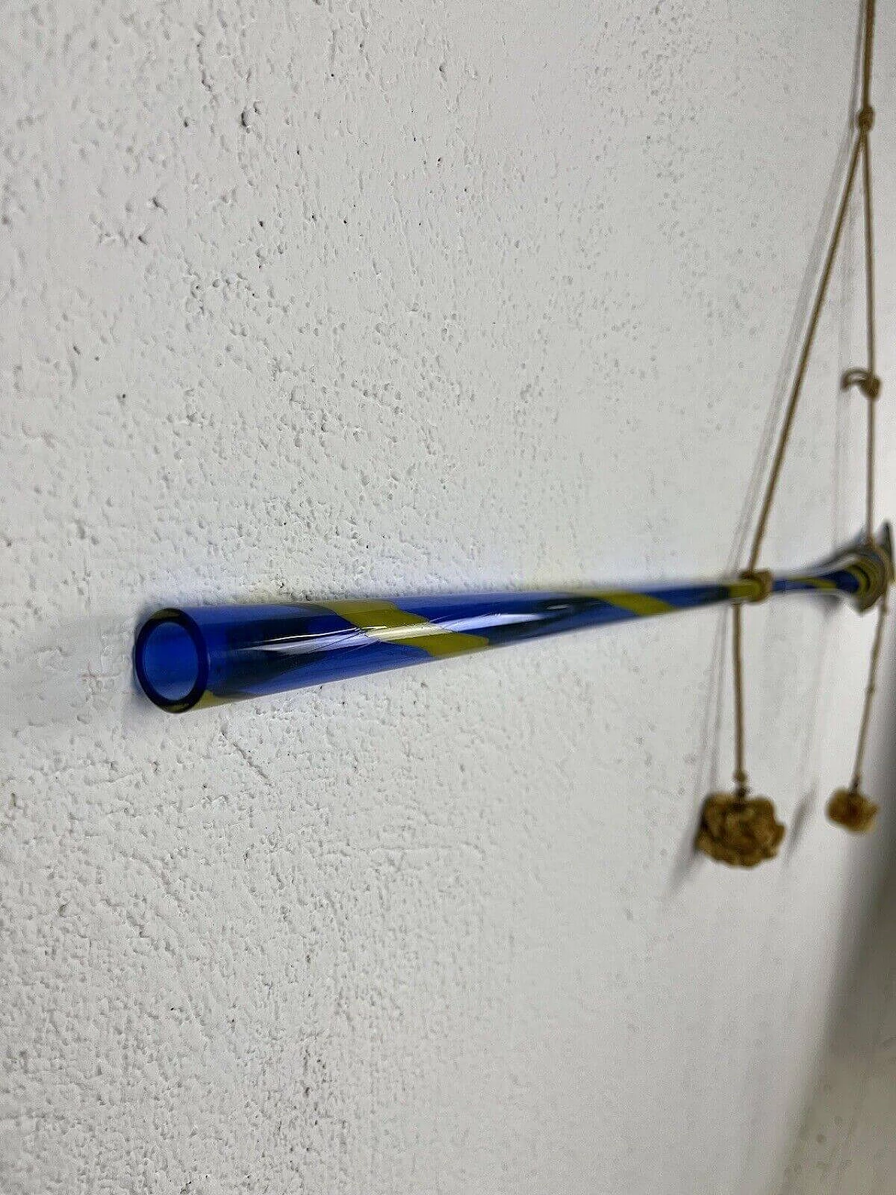 Scultura da parete in vetro soffiato di Murano giallo e blu, anni '70 3