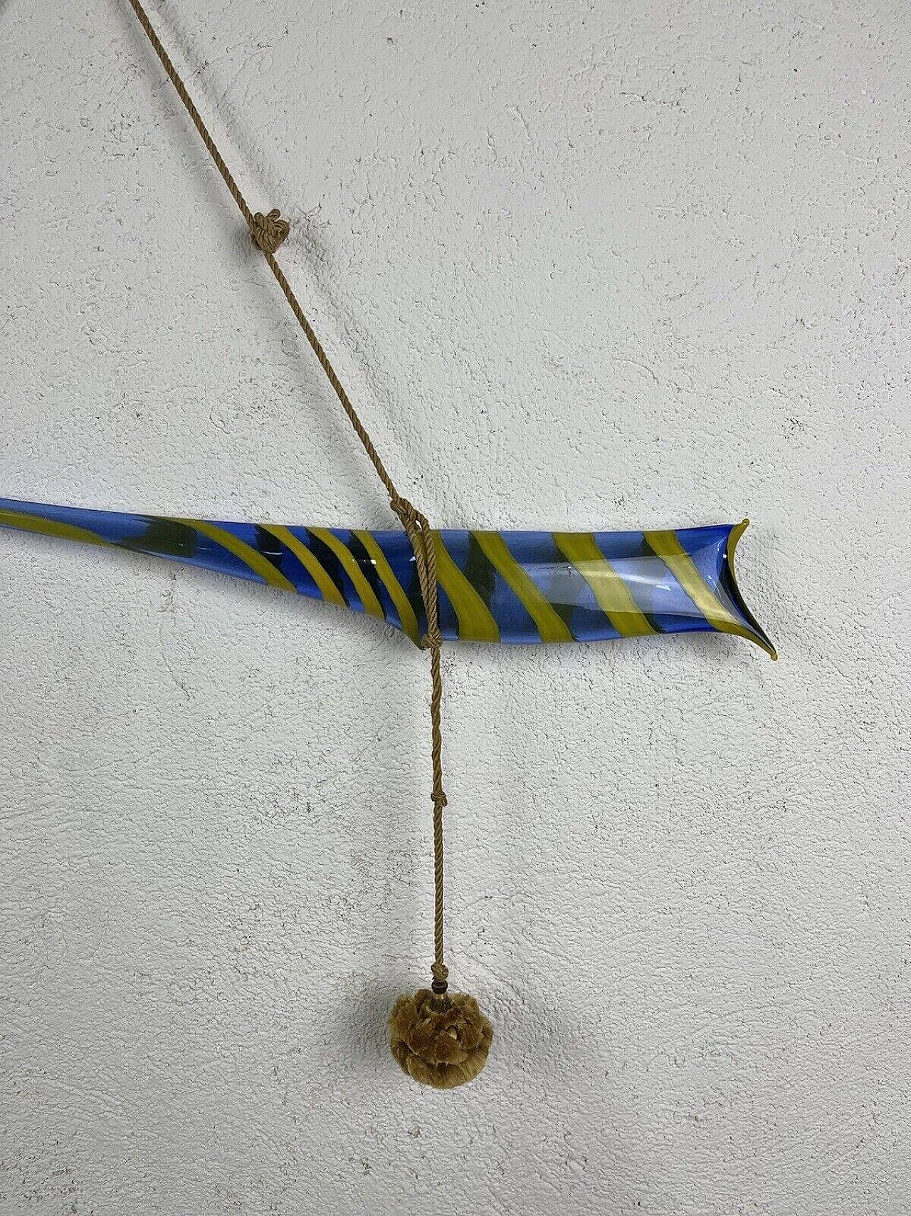 Scultura da parete in vetro soffiato di Murano giallo e blu, anni '70 4