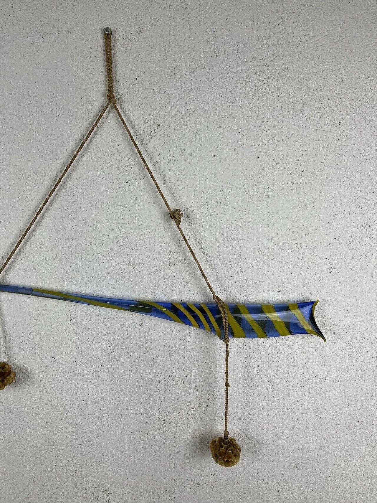 Scultura da parete in vetro soffiato di Murano giallo e blu, anni '70 9