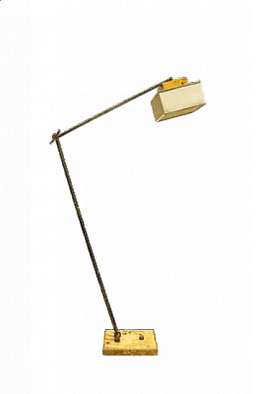 Floor lamp in brass, briarwood and fabric by Romeo Rega, 1970s