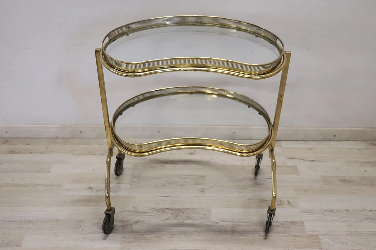 Gilded brass and glass bar cart, 1980s 2