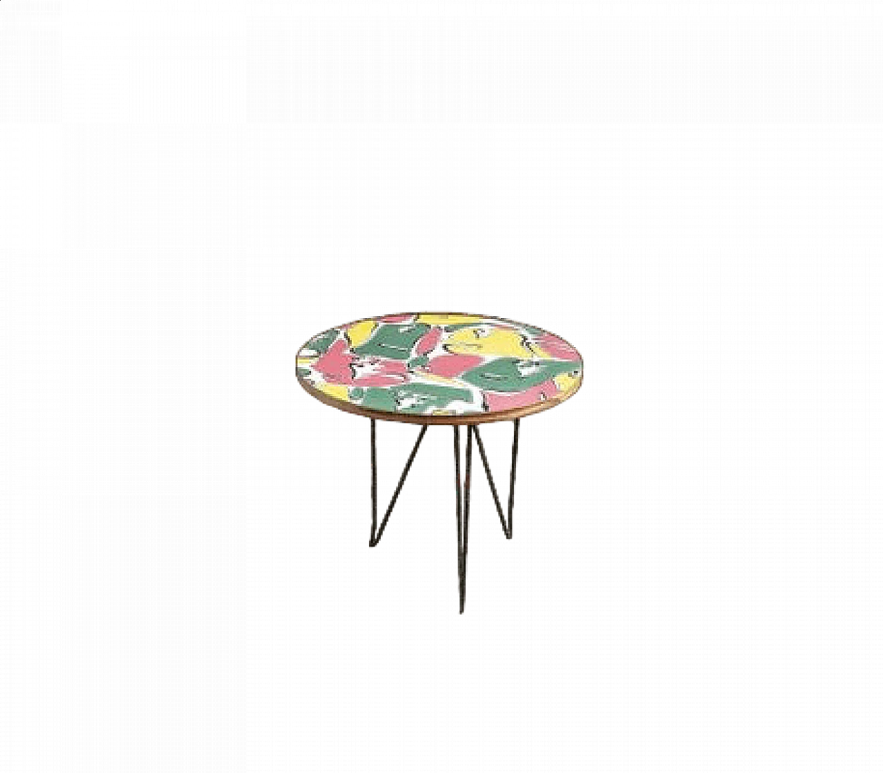 Coffee table with colored wood and legs in Metal, 1950s 7