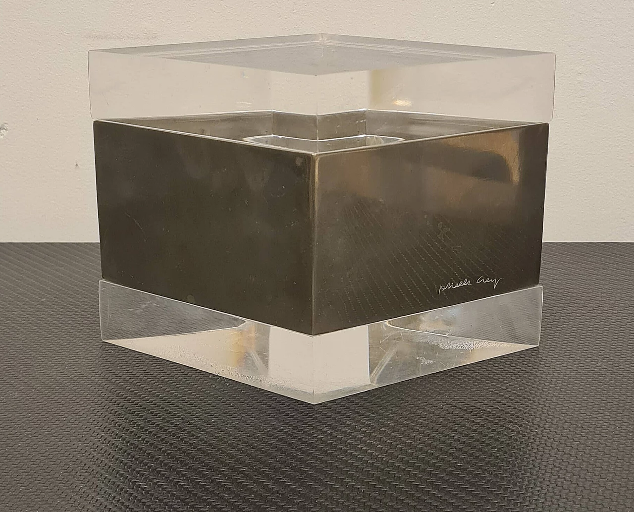 Rhomboid lucite and metal box by Gabriella Crespi, 1970s 1
