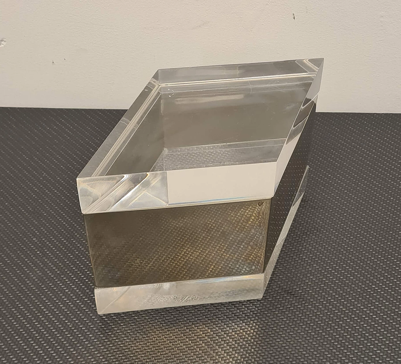 Rhomboid lucite and metal box by Gabriella Crespi, 1970s 3