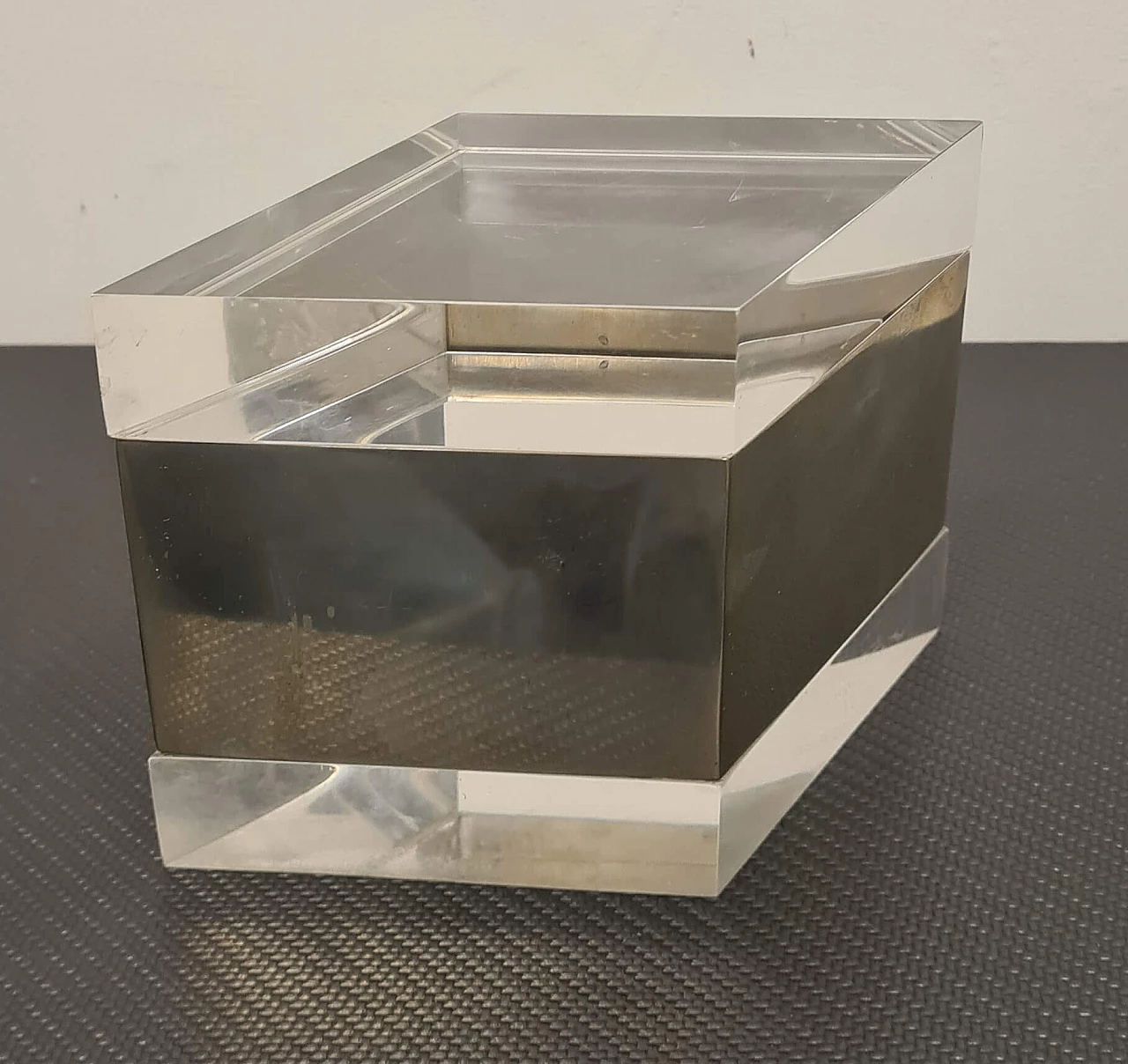 Rhomboid lucite and metal box by Gabriella Crespi, 1970s 6