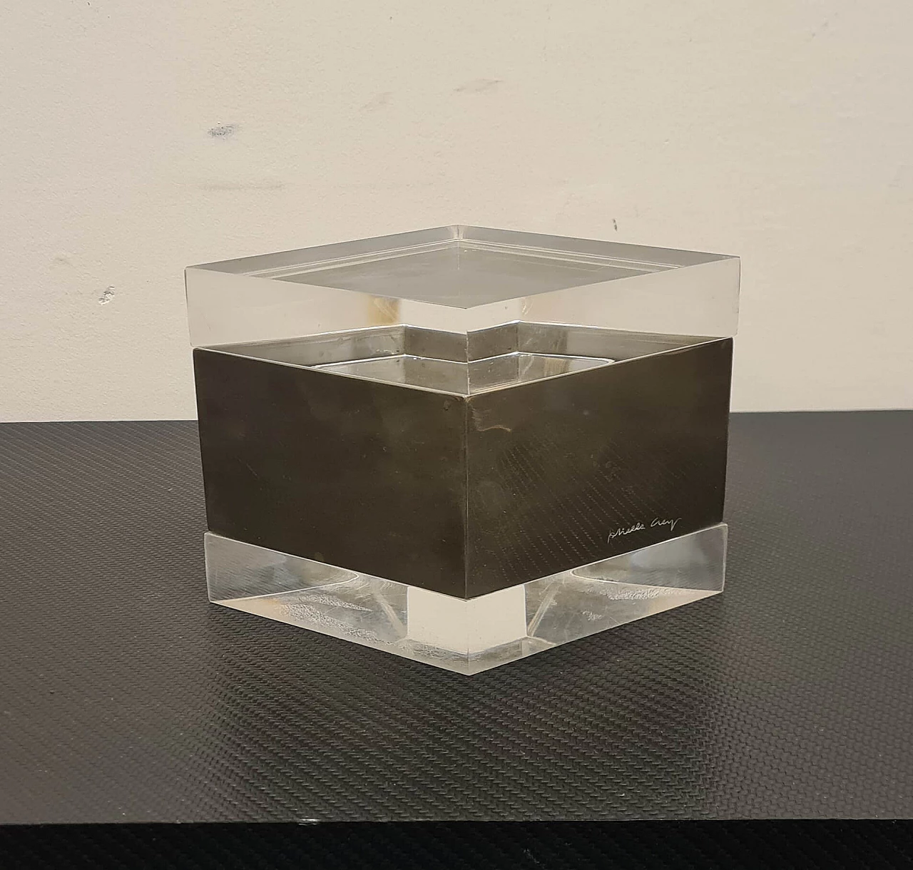 Rhomboid lucite and metal box by Gabriella Crespi, 1970s 9