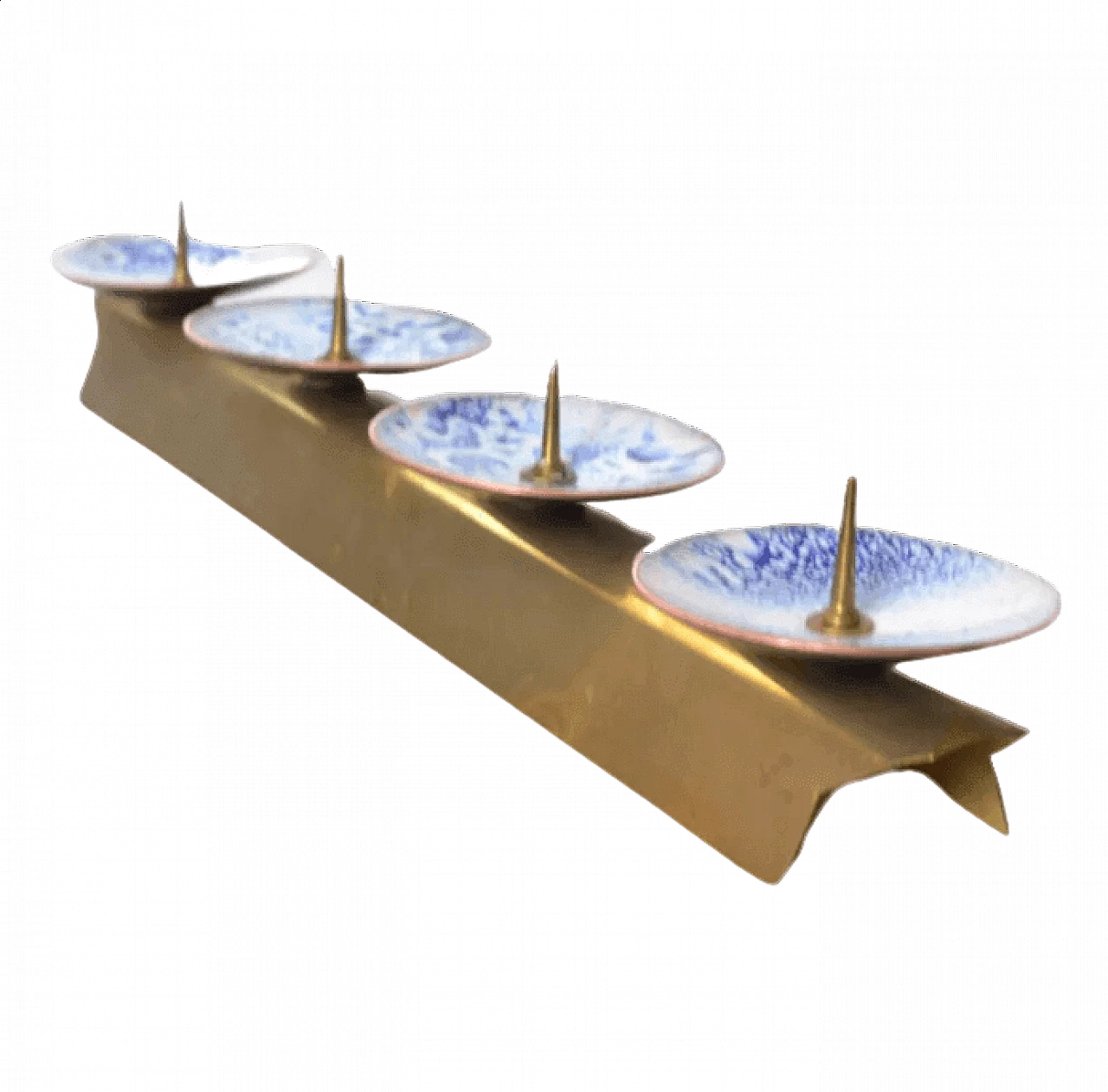 Triple enamelled brass candle holder by Expertic DDR, 1950s 9