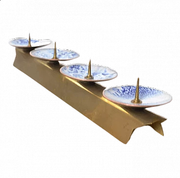 Triple enamelled brass candle holder by Expertic DDR, 1950s