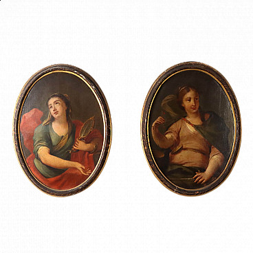 Pair of allegorical paintings, oil on canvas, 17th century