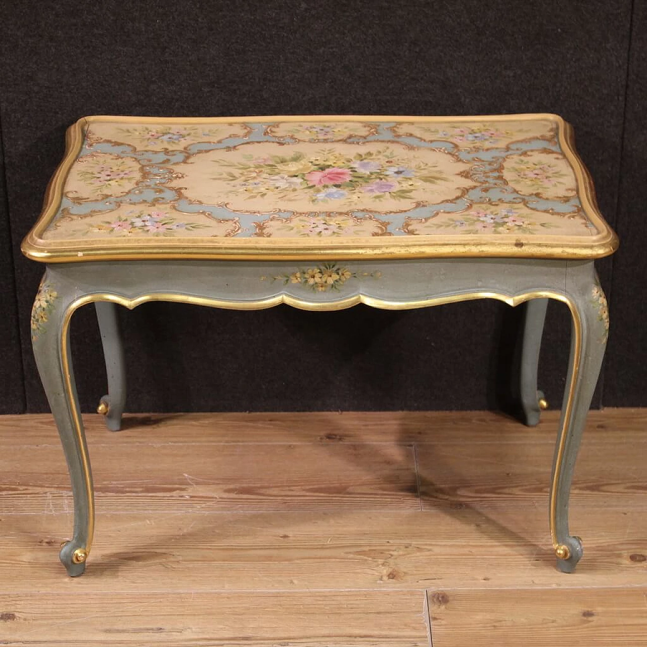 Tavolino stile veneziano in legno laccato, dorato e dipinto, anni '60 3
