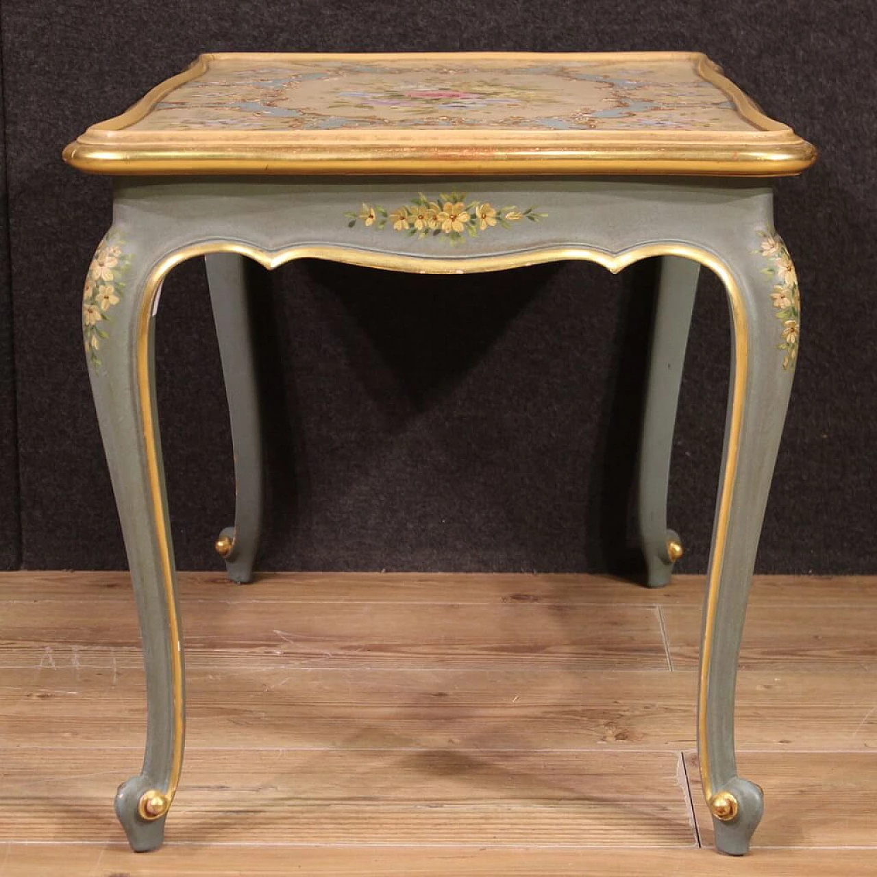 Tavolino stile veneziano in legno laccato, dorato e dipinto, anni '60 4