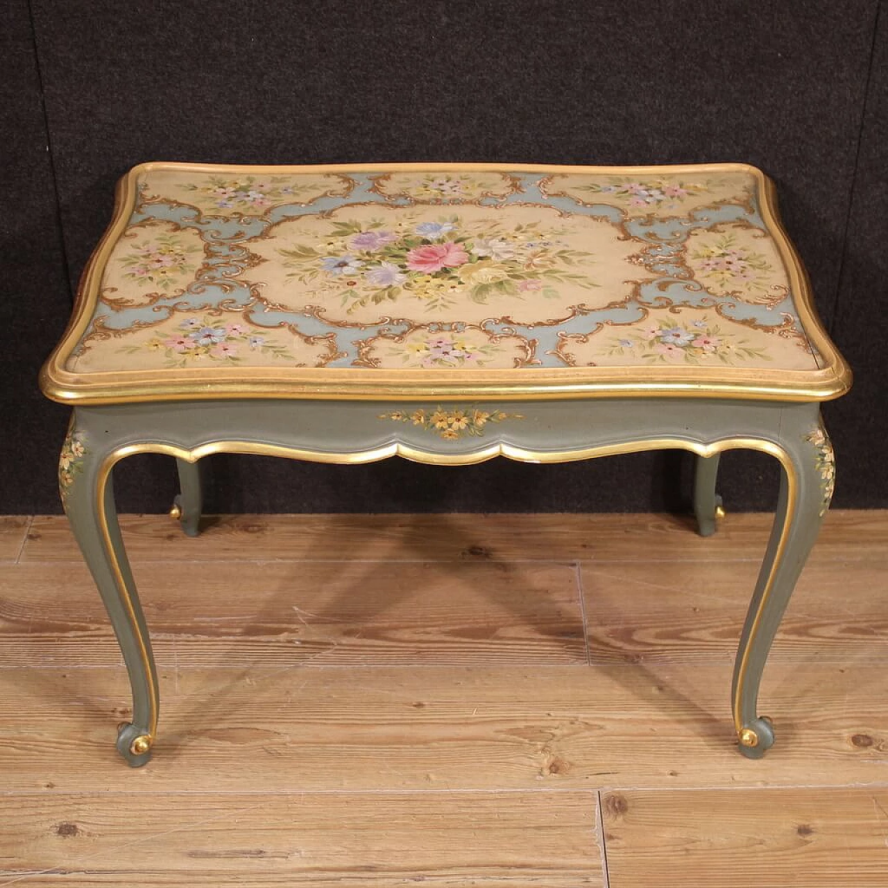 Tavolino stile veneziano in legno laccato, dorato e dipinto, anni '60 6