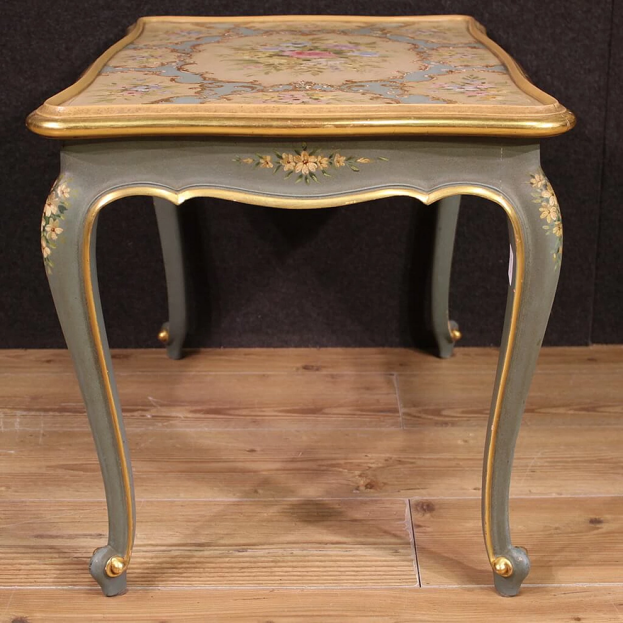 Tavolino stile veneziano in legno laccato, dorato e dipinto, anni '60 7