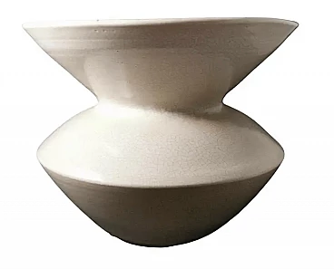Vaso in ceramica bianca craquelé, anni '70