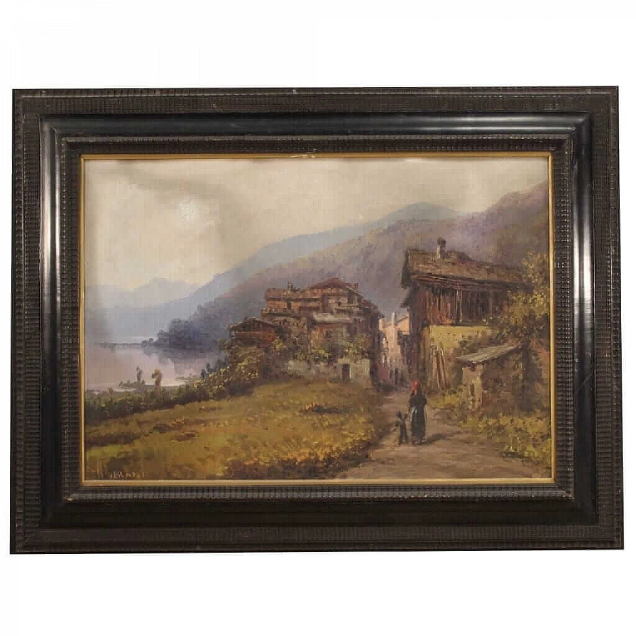 Romolo Liverani, landscape with figures, oil painting on panel, second half of the 19th century 1359482
