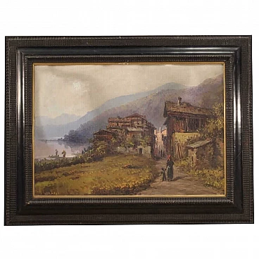 Romolo Liverani, landscape with figures, oil painting on panel, second half of the 19th century
