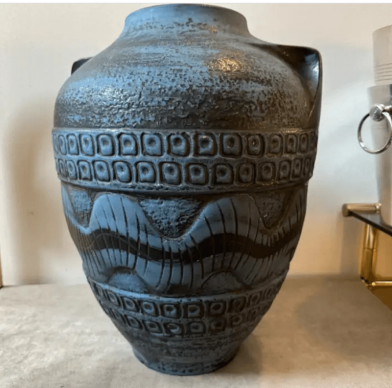 Vaso in ceramica blu e grigia di Carstens Tonnieshof, anni '60 3