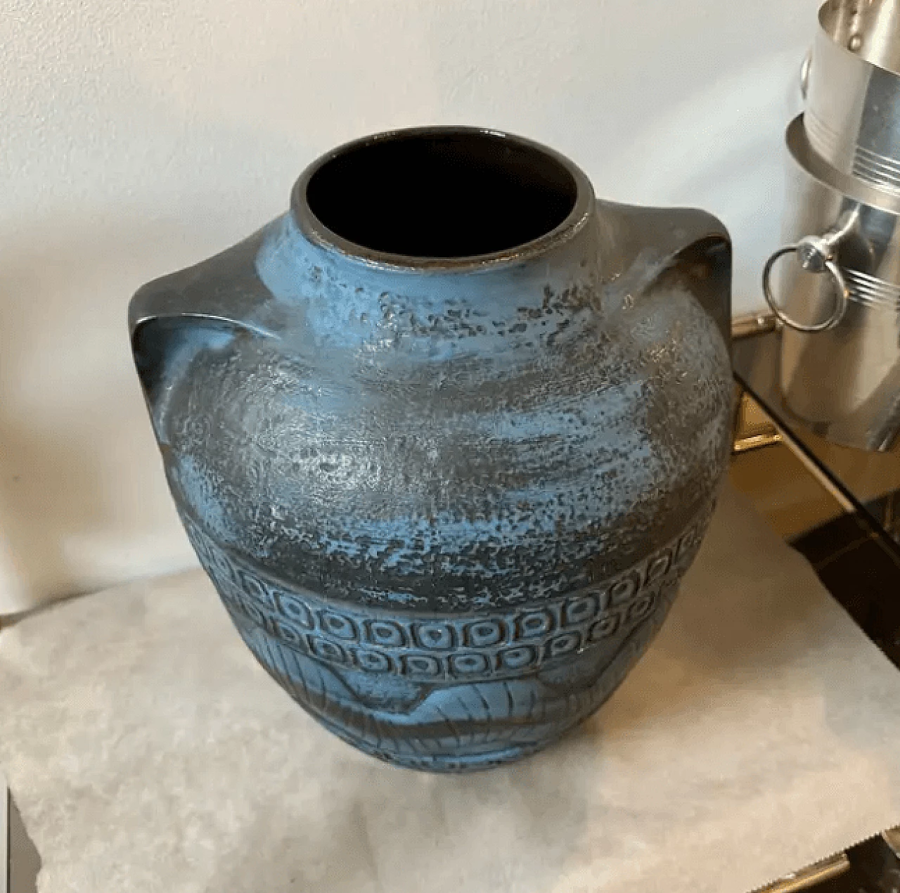 Vaso in ceramica blu e grigia di Carstens Tonnieshof, anni '60 6