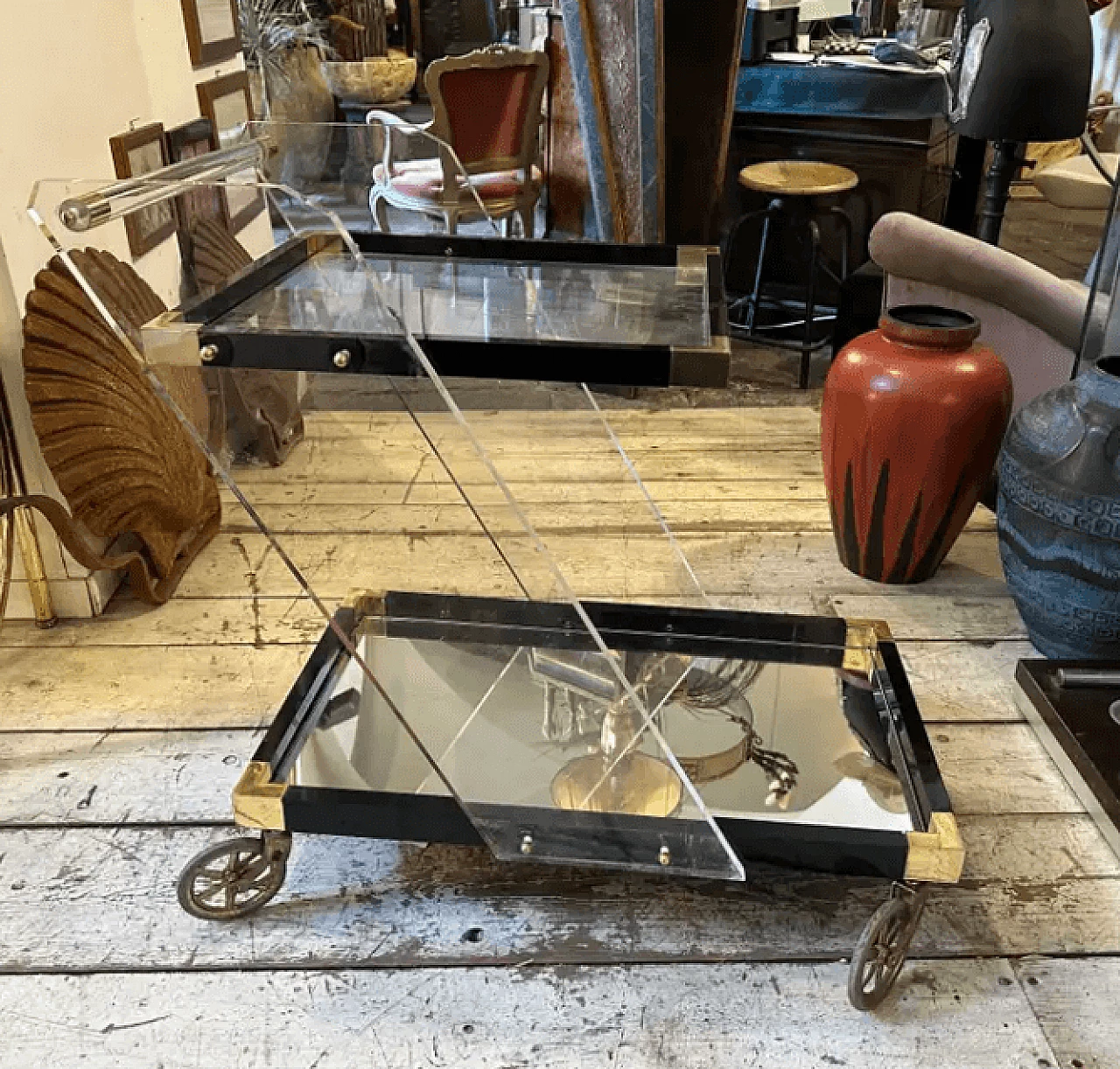 Lucite and brass bar trolley, 1960s 1