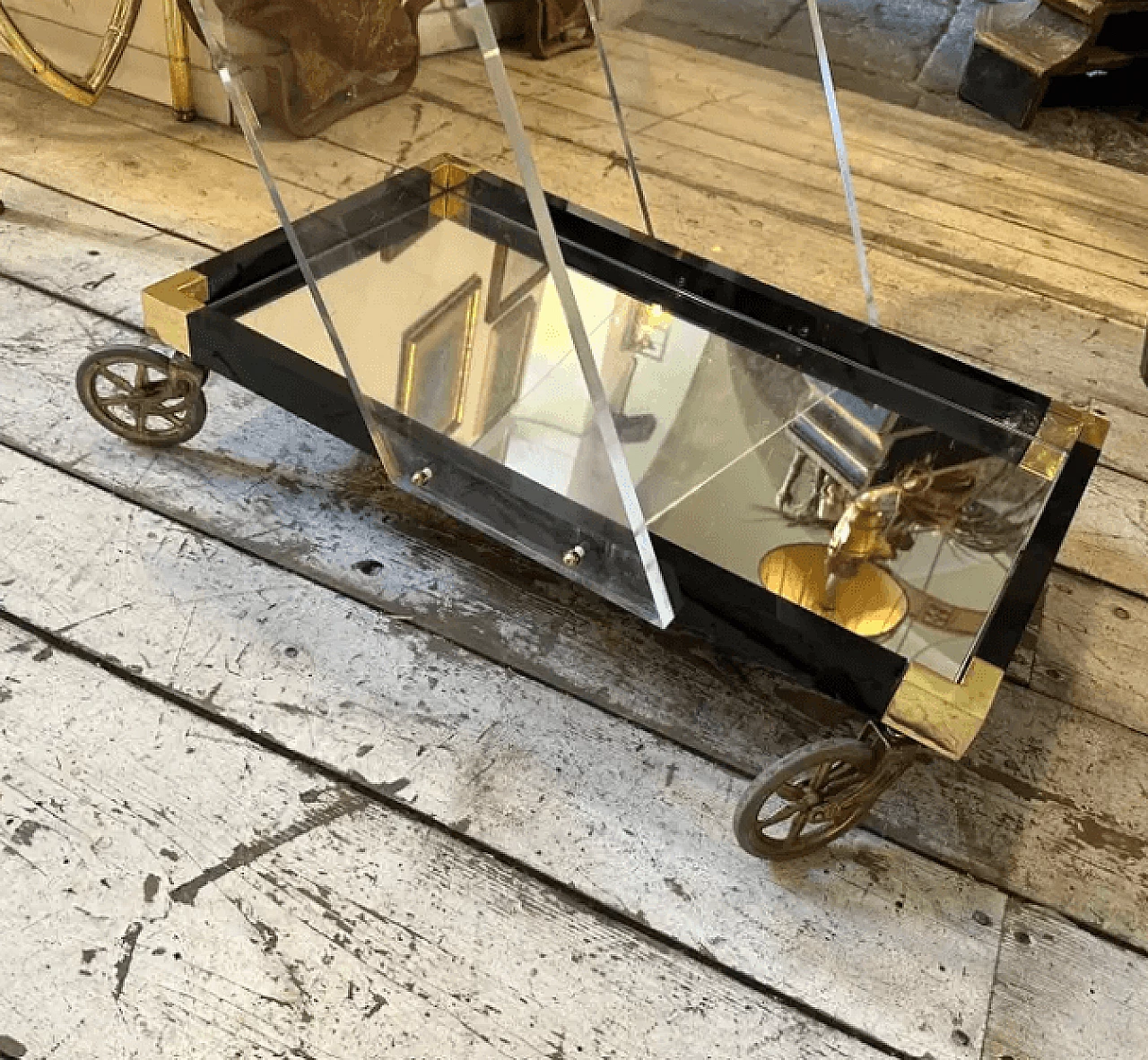 Lucite and brass bar trolley, 1960s 4