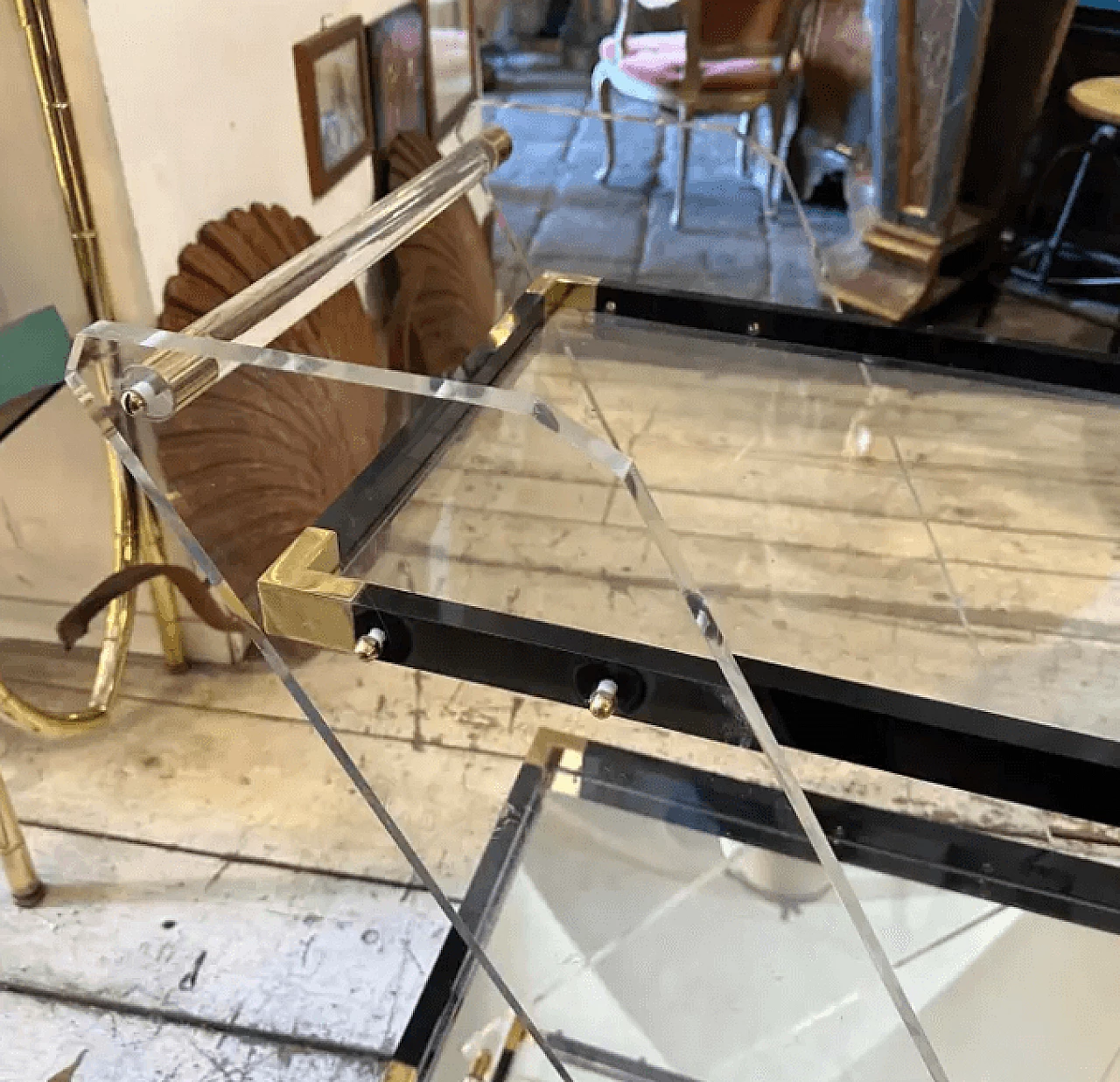 Lucite and brass bar trolley, 1960s 5