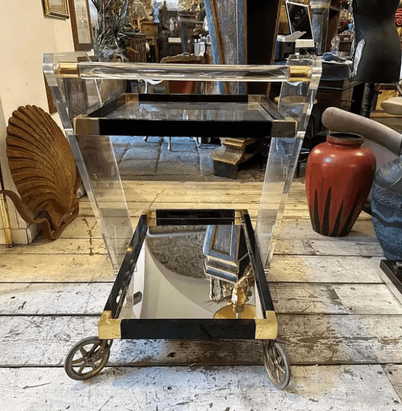 Lucite and brass bar trolley, 1960s 7