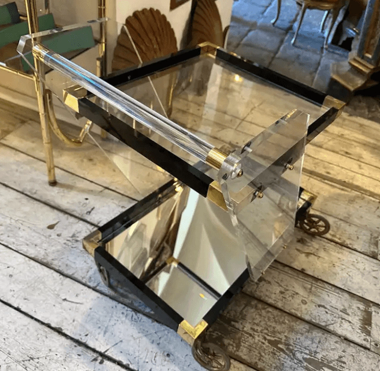 Lucite and brass bar trolley, 1960s 12