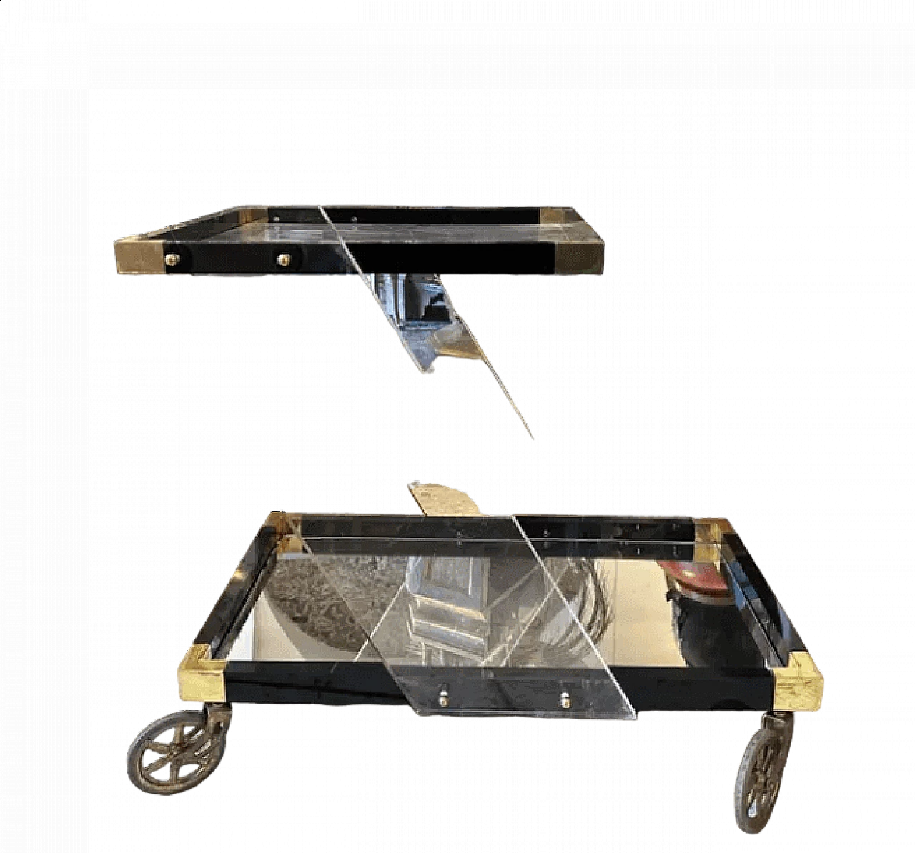 Lucite and brass bar trolley, 1960s 13