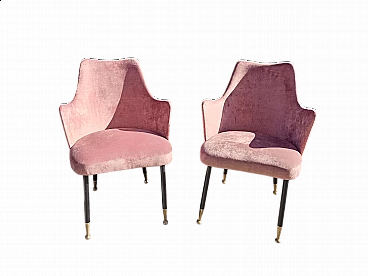 Pair of pink velvet and metal armchairs, 1950s