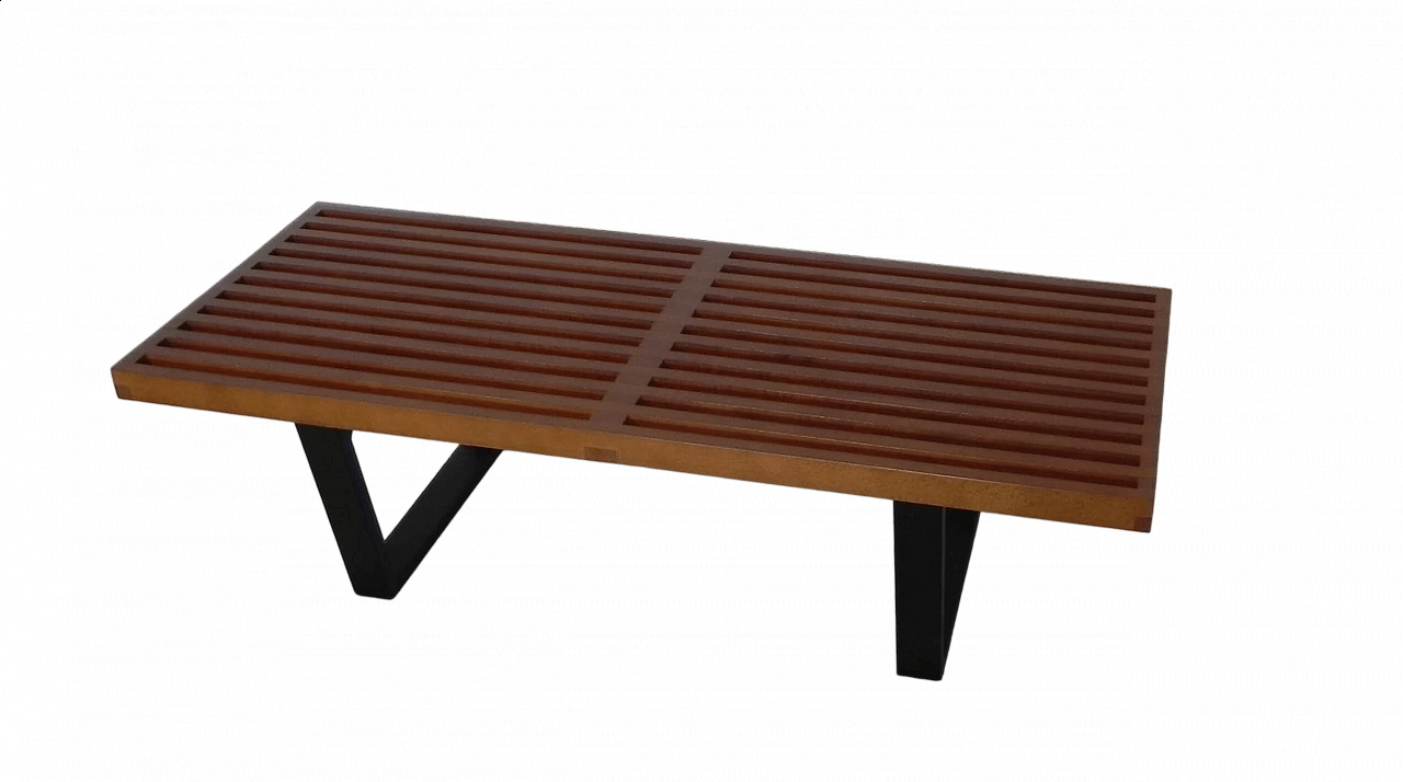 Walnut-stained and black lacquered wood bench 1253530