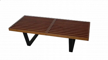 Walnut-stained and black lacquered wood bench