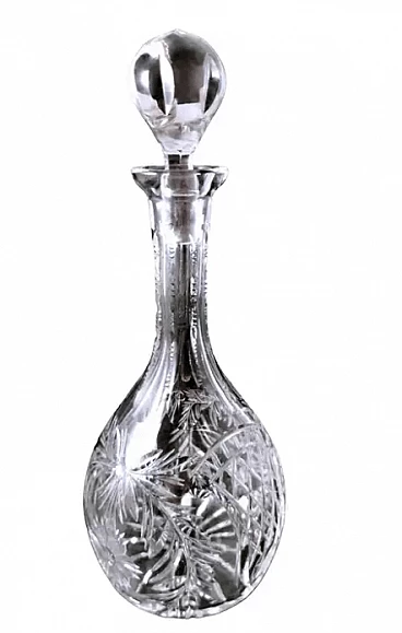Bottiglia di liquore in cristallo molato a mano in stile bohémien, primo '900