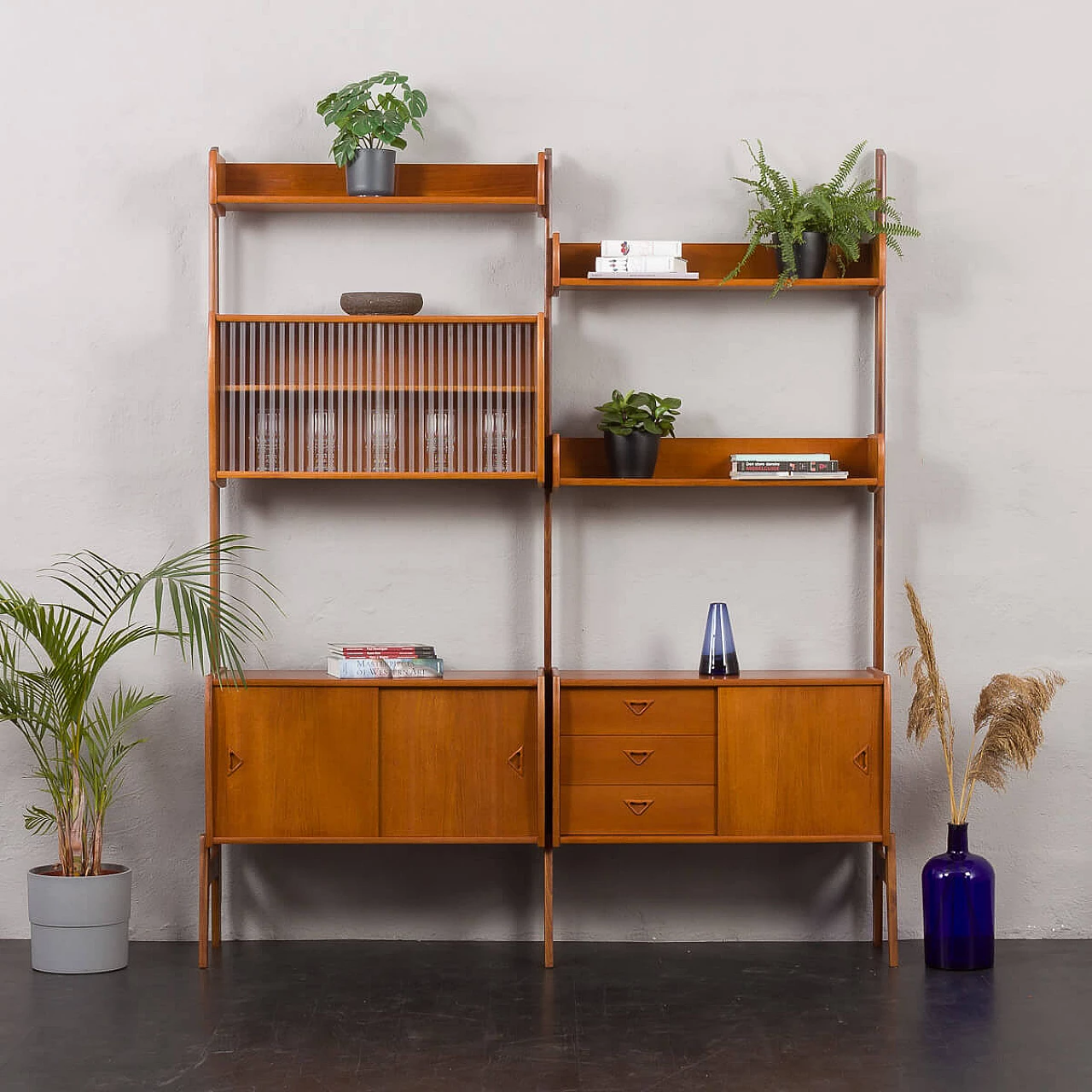 Scandinavian free standing wall unit in teak, 1960s 1