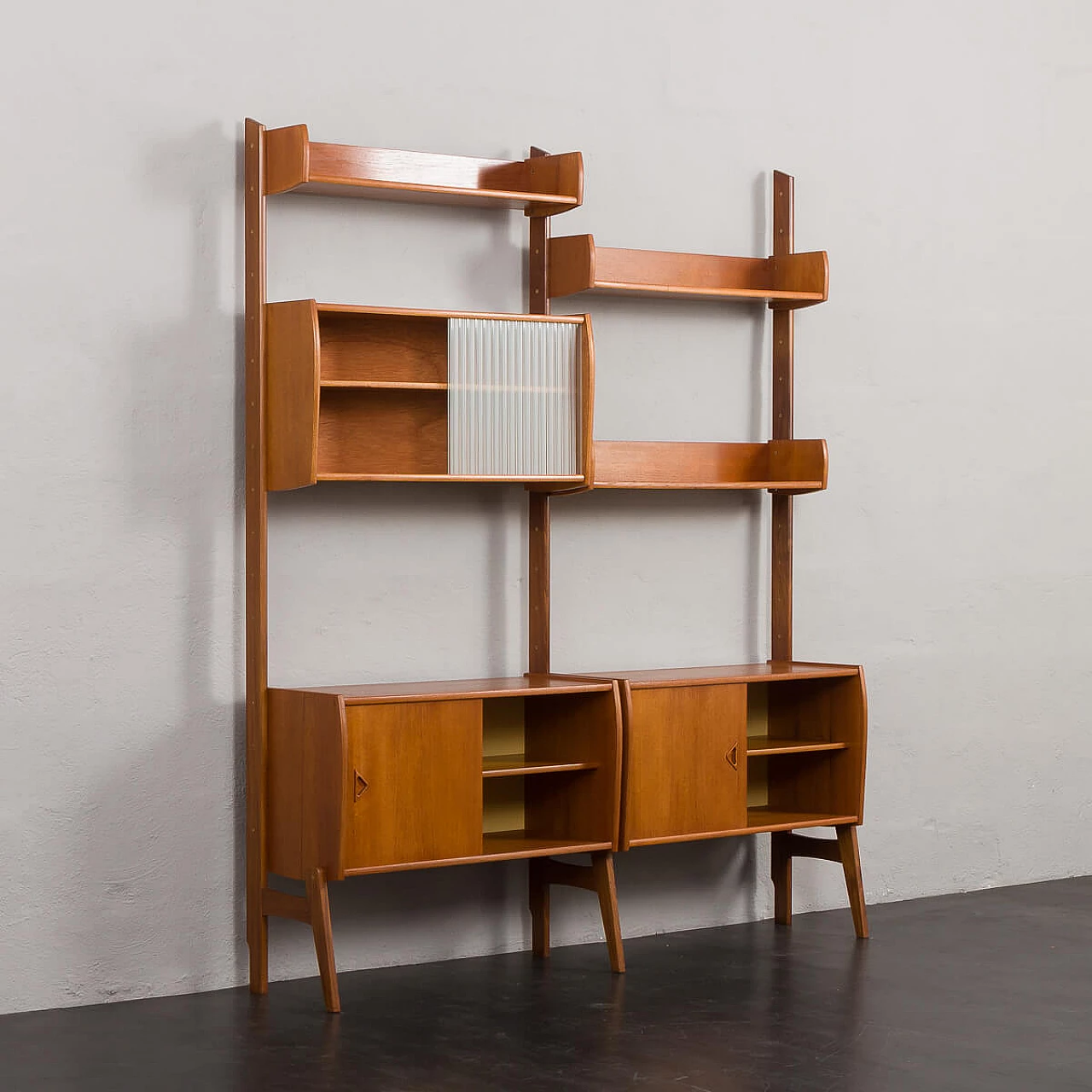 Scandinavian free standing wall unit in teak, 1960s 3