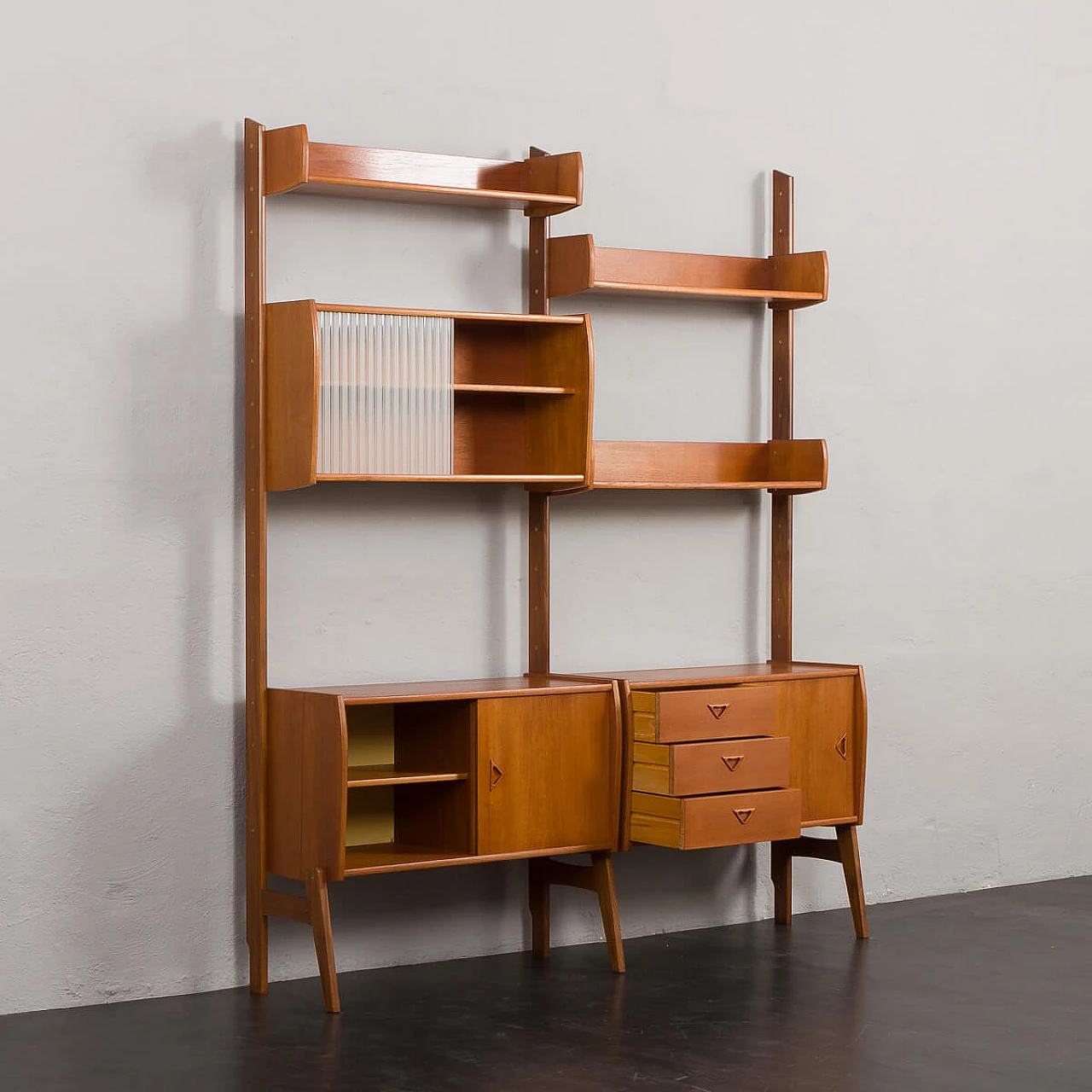 Scandinavian free standing wall unit in teak, 1960s 4