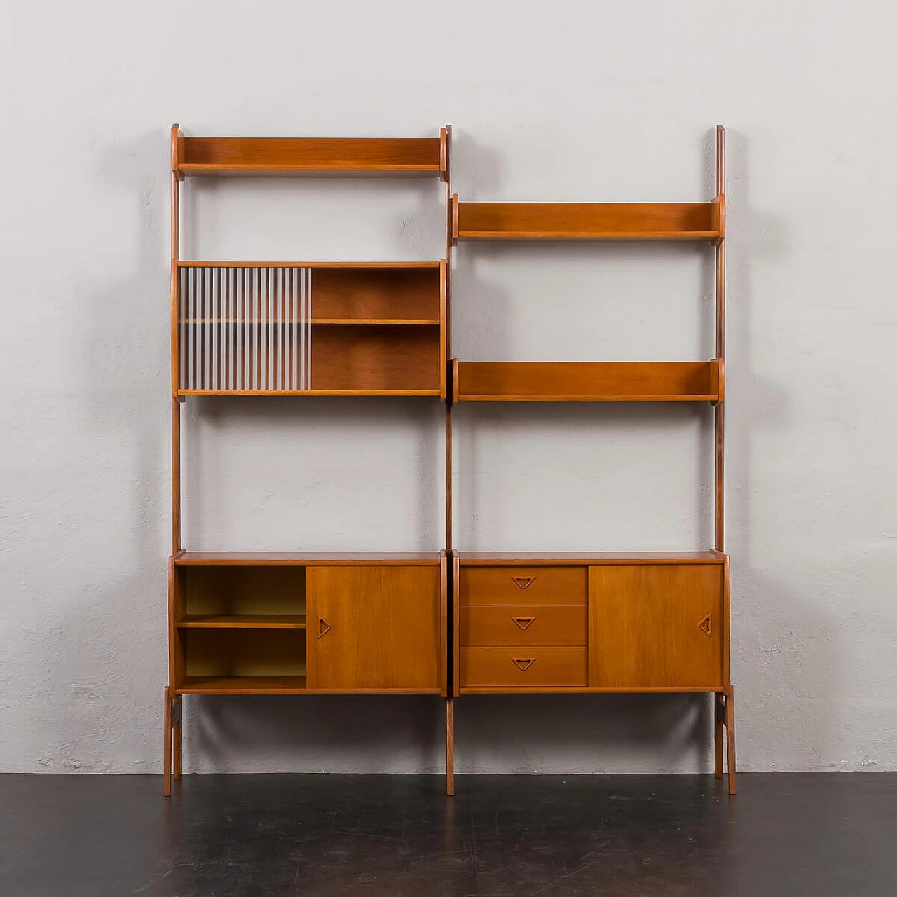 Scandinavian free standing wall unit in teak, 1960s 5